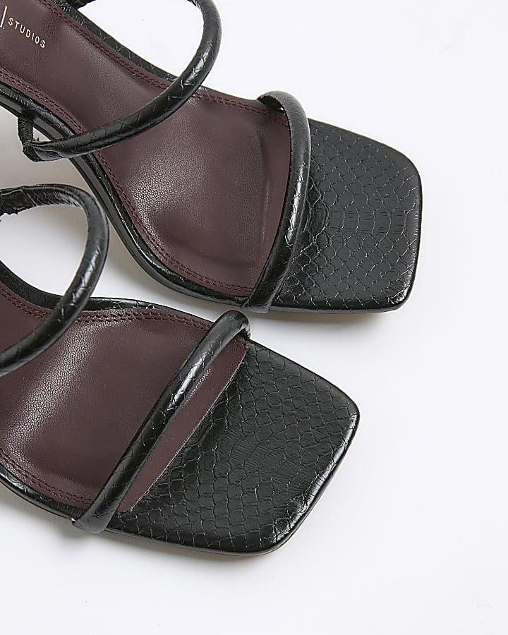 River Island Black Wide Fit Strap Mule Heeled Sandals