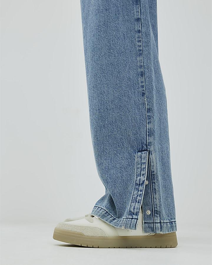 River Island Blue Baggy Fit Popper Split Hem Denim Joggers