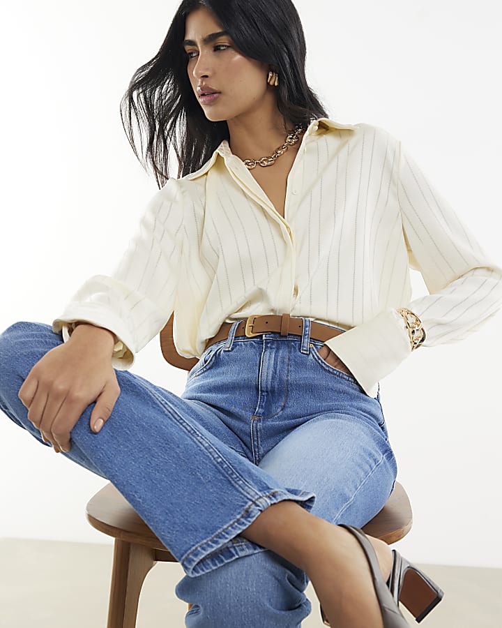 River Island Blue Belted Stretch Straight Leg Jeans