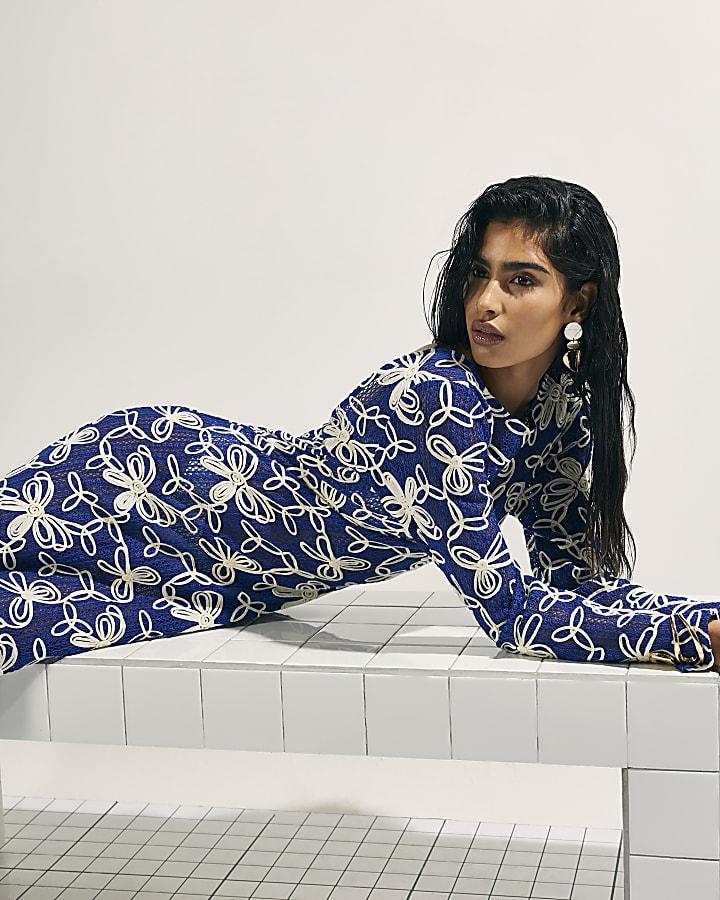 River Island Blue Cornelli Crochet Maxi Beach Dress