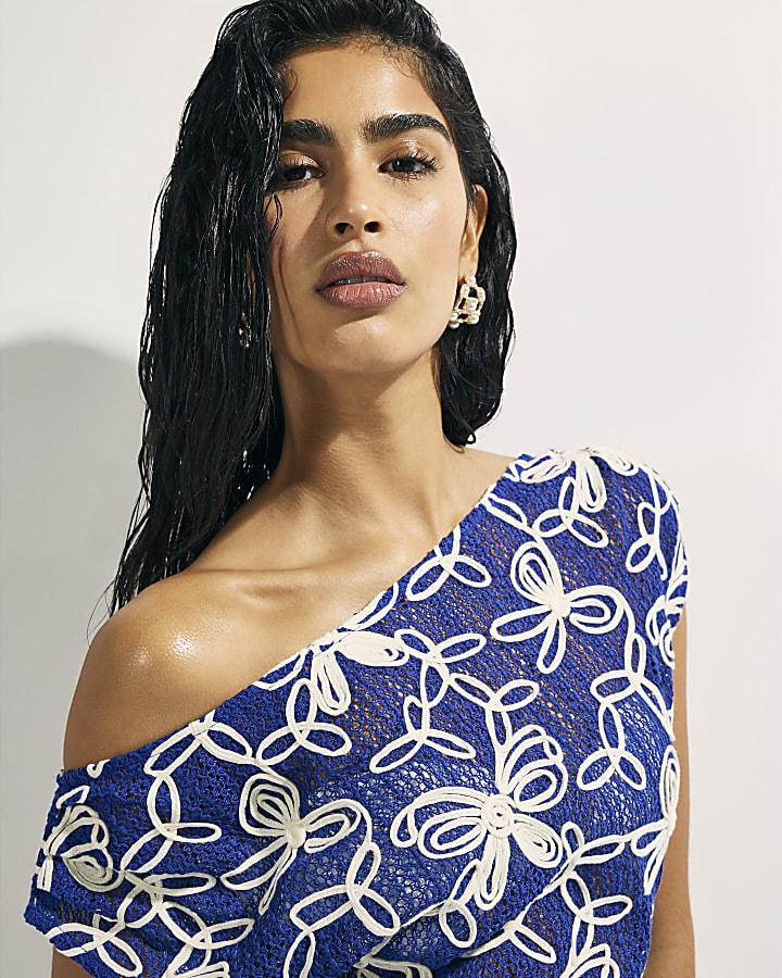 River Island Blue Cornelli Crochet Mini Beach Dress