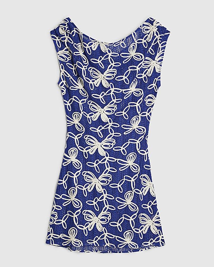 river island Blue Cornelli Crochet Mini Beach Dress
