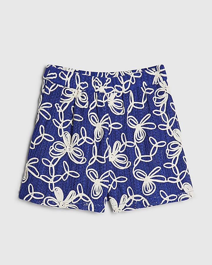 river island Blue Cornelli Embroidered Beach Shorts