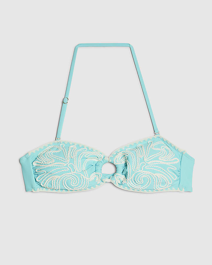 river island Blue Cornelli Print Bandeau Bikini Top