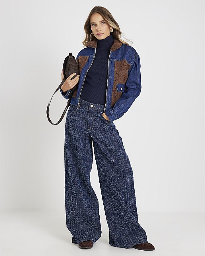 River Island Blue Denim Long Sleeve Borg Panel Jacket