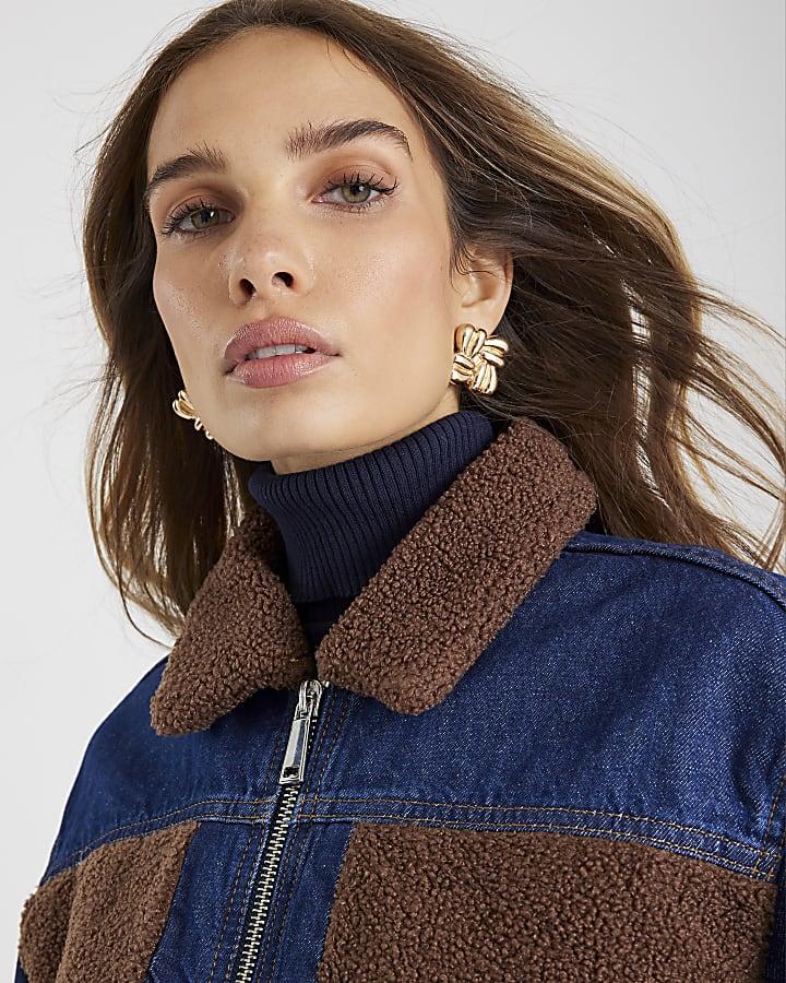 River Island Blue Denim Long Sleeve Borg Panel Jacket