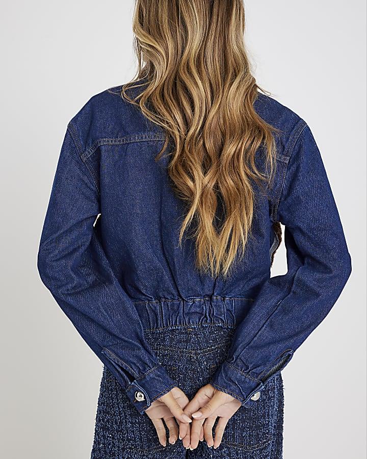 River Island Blue Denim Long Sleeve Borg Panel Jacket