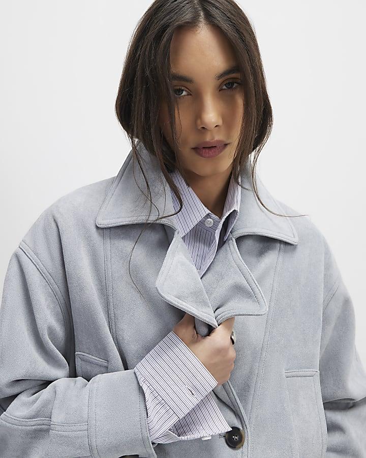 River Island Blue Faux Suede Collared Bomber Jacket