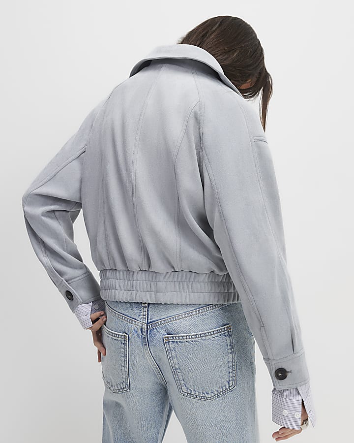 River Island Blue Faux Suede Collared Bomber Jacket