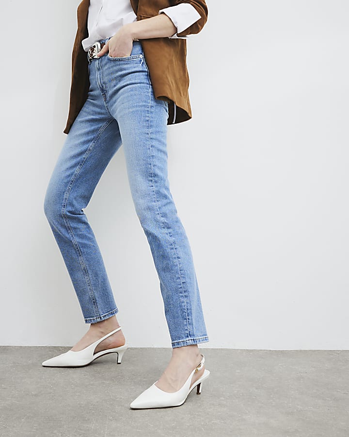 River Island Blue High Rise Ankle Grazer Slim Leg Jeans