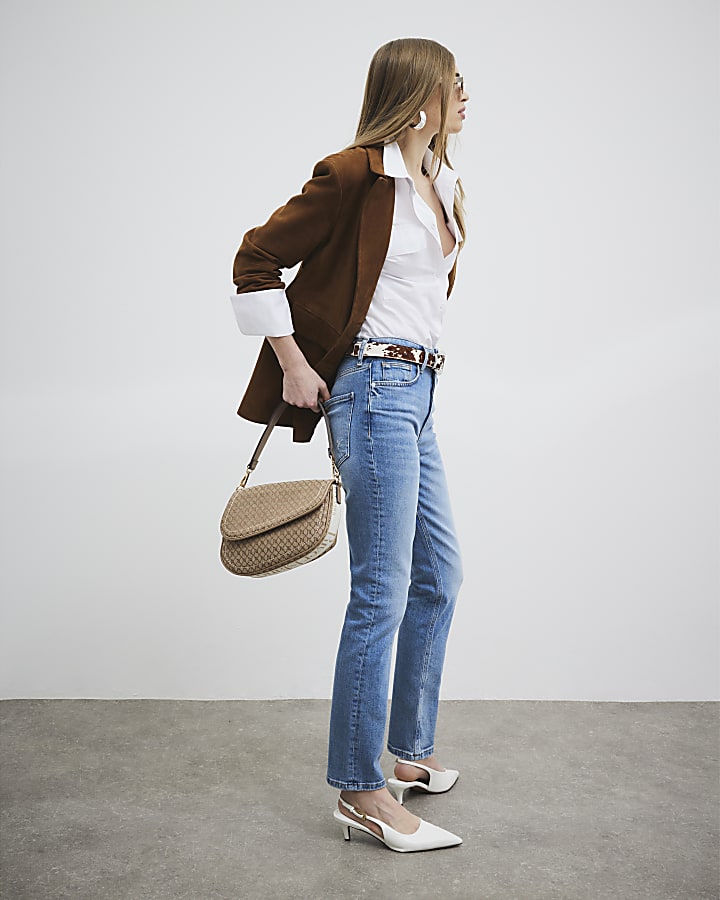 River Island Blue High Rise Ankle Grazer Slim Leg Jeans