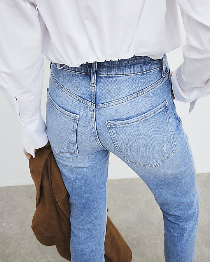 River Island Blue High Rise Ankle Grazer Slim Leg Jeans