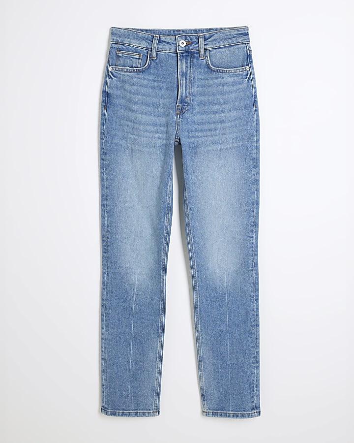 river island Blue High Rise Ankle Grazer Slim Leg Jeans