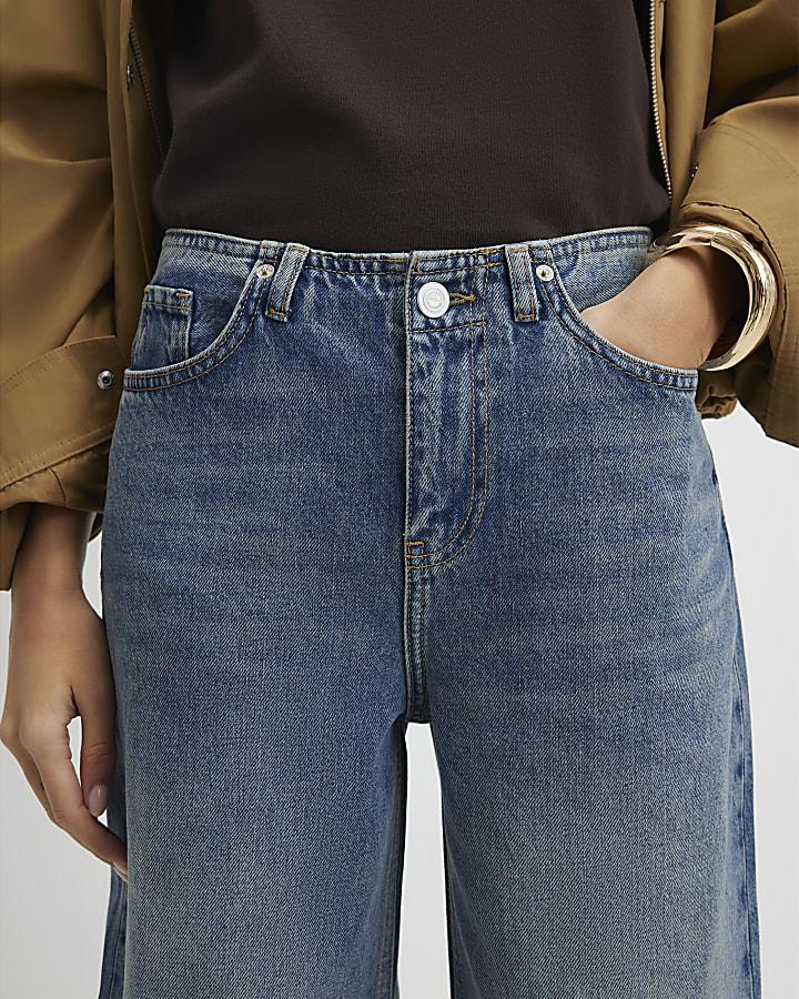 River Island Blue High Rise Clean Waistband Wide Leg Jeans