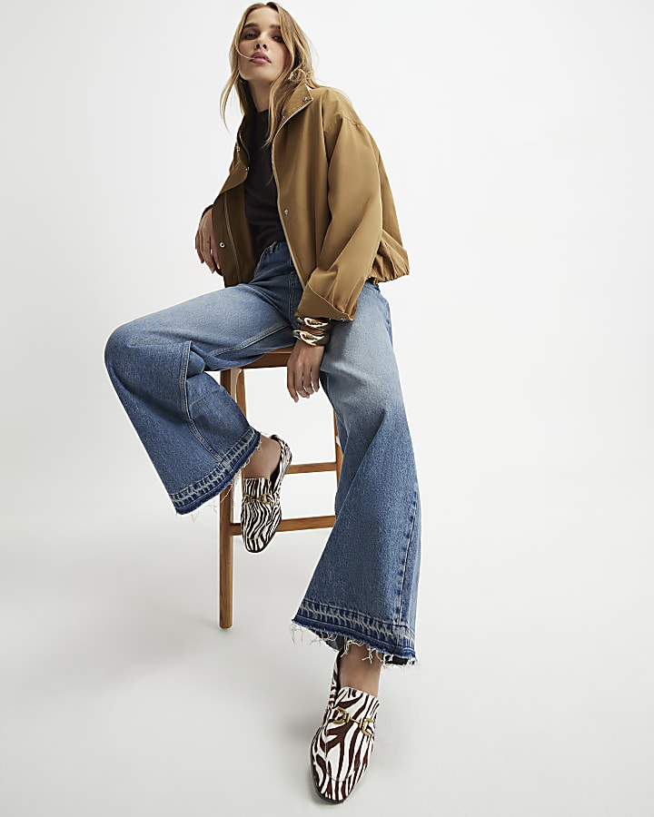 River Island Blue High Rise Clean Waistband Wide Leg Jeans