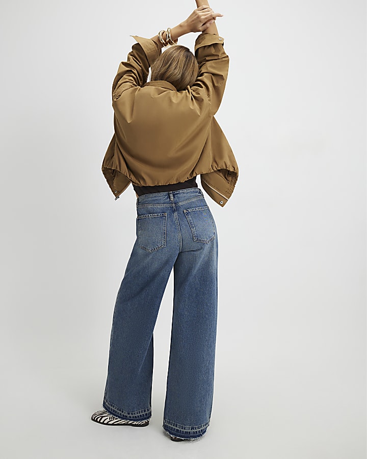 River Island Blue High Rise Clean Waistband Wide Leg Jeans