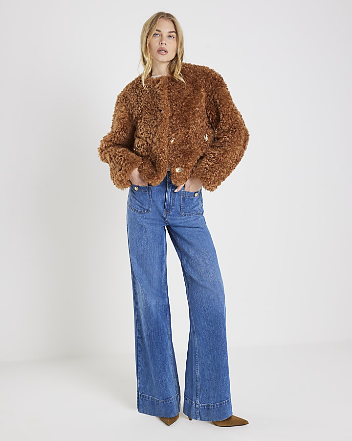 River Island Blue High Rise Front Pocket Palazzo Jeans