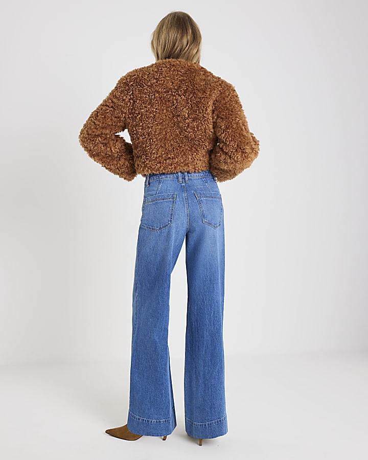 River Island Blue High Rise Front Pocket Palazzo Jeans