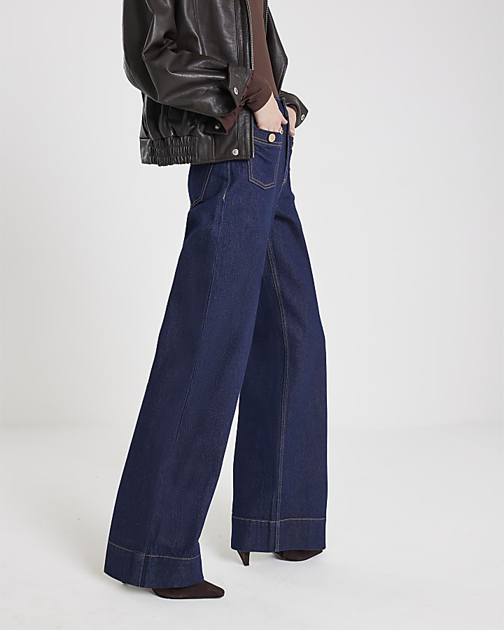 River Island Blue High Rise Front Pocket Palazzo Jeans