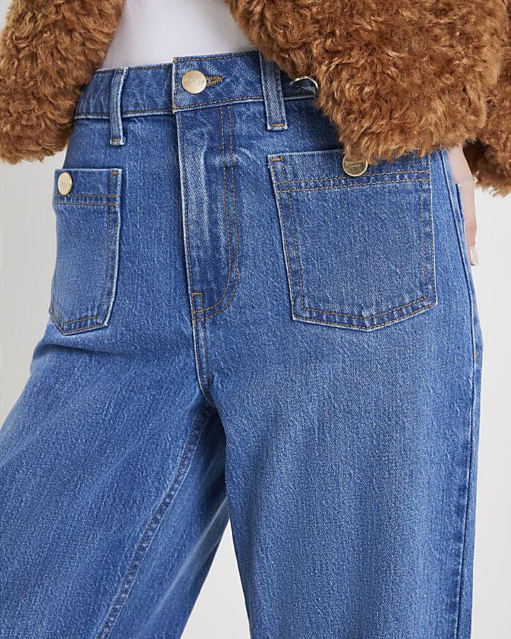 River Island Blue High Rise Front Pocket Palazzo Jeans