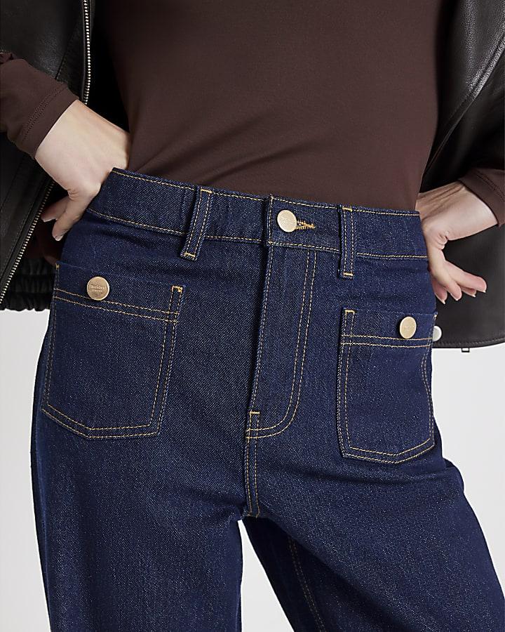 River Island Blue High Rise Front Pocket Palazzo Jeans