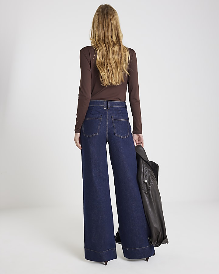River Island Blue High Rise Front Pocket Palazzo Jeans