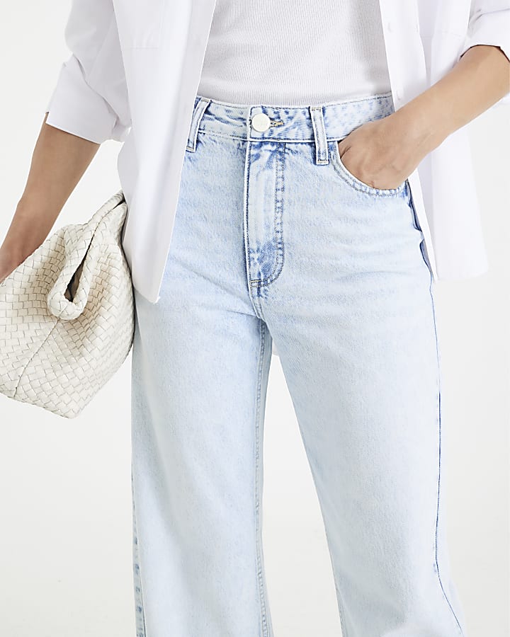River Island Blue High Rise Relaxed Straight Leg Jeans