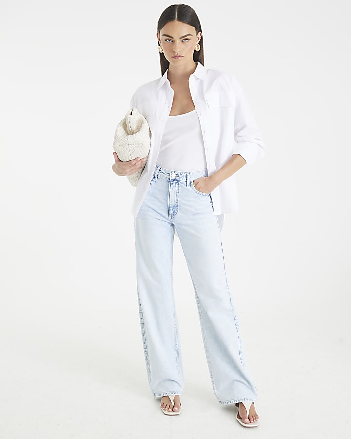 River Island Blue High Rise Relaxed Straight Leg Jeans