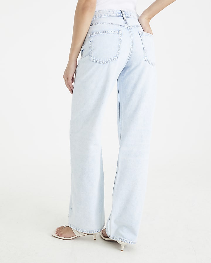 River Island Blue High Rise Relaxed Straight Leg Jeans