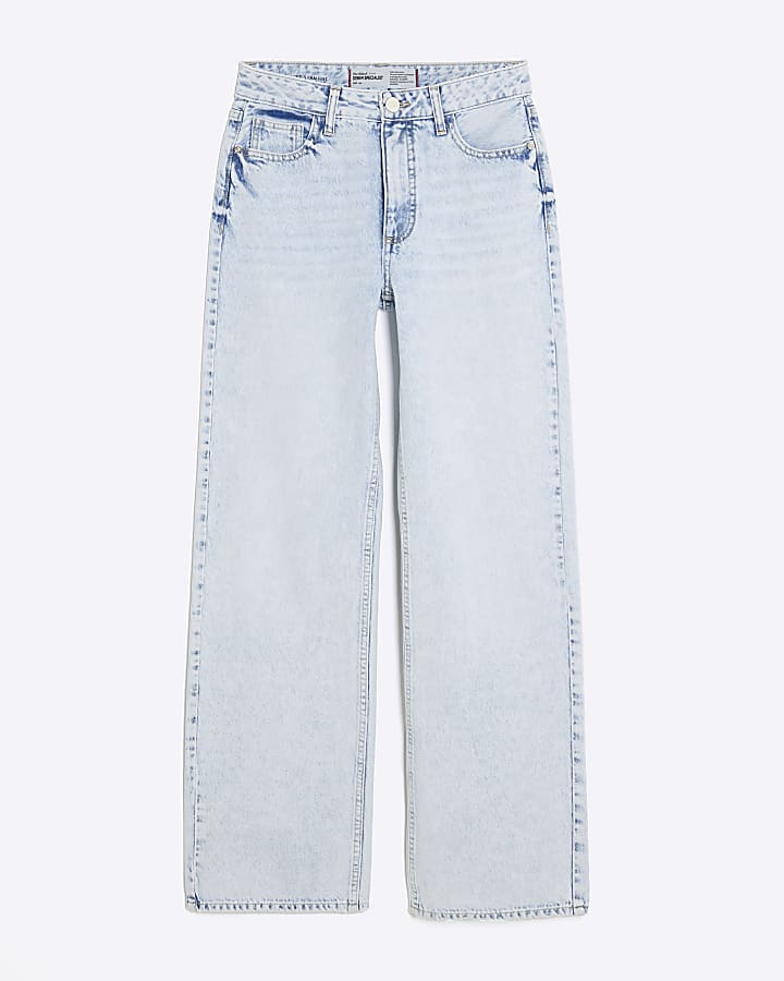 river island Blue High Rise Relaxed Straight Leg Jeans
