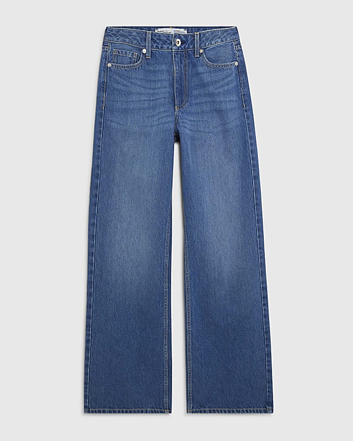 river island Blue High Rise Relaxed Straight Leg Jeans