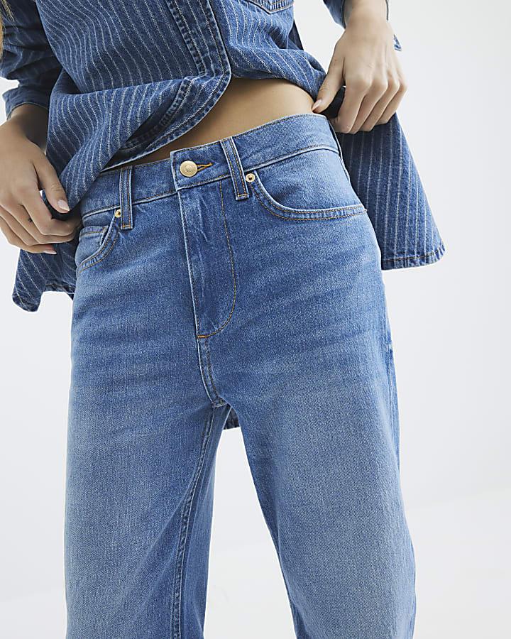 River Island Blue High Rise Stretch Straight Leg Jeans