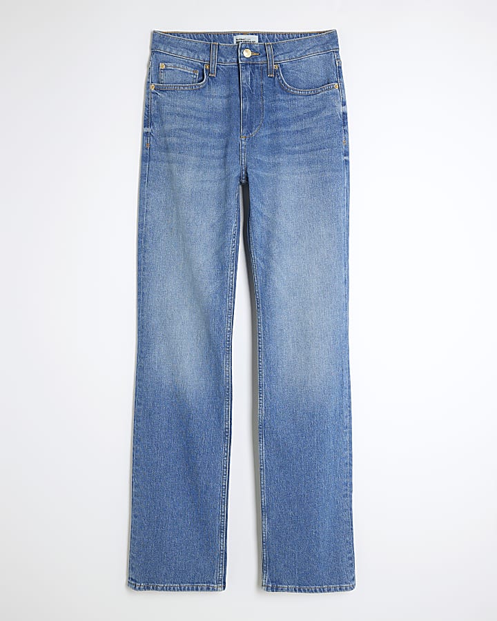 river island Blue High Rise Stretch Straight Leg Jeans