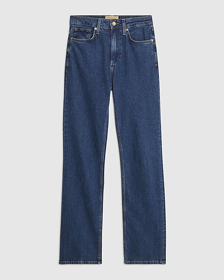 river island Blue High Rise Stretch Straight Leg Jeans
