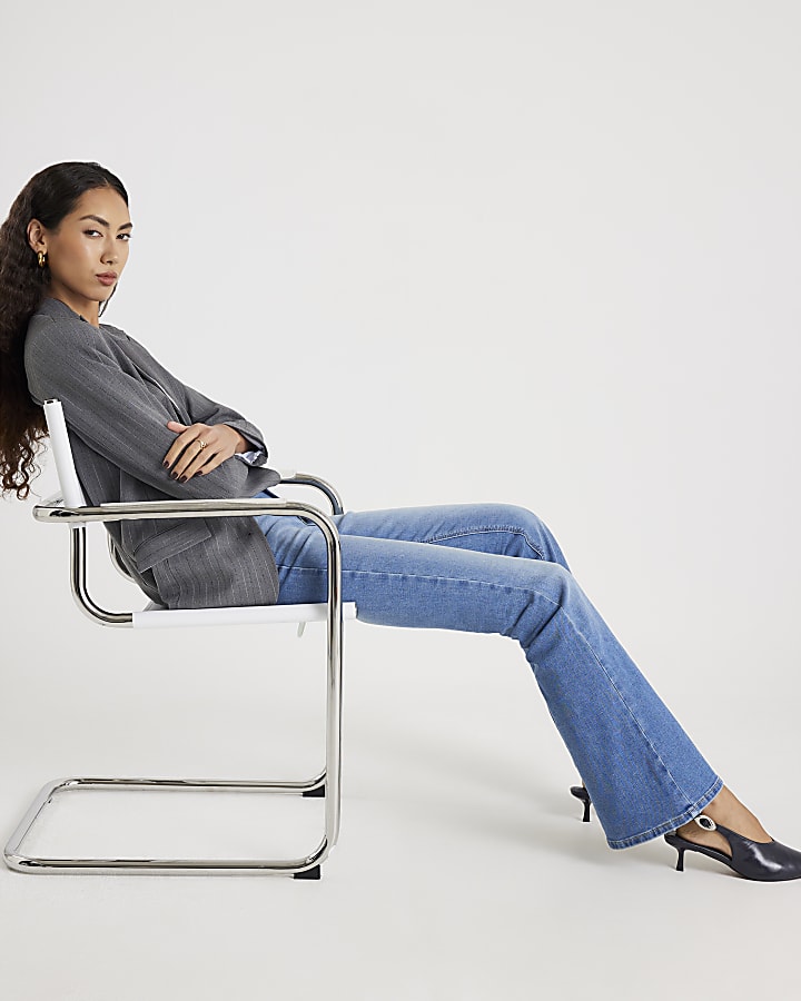 River Island Blue High Rise Tummy Hold Sculpt Flared Jeans