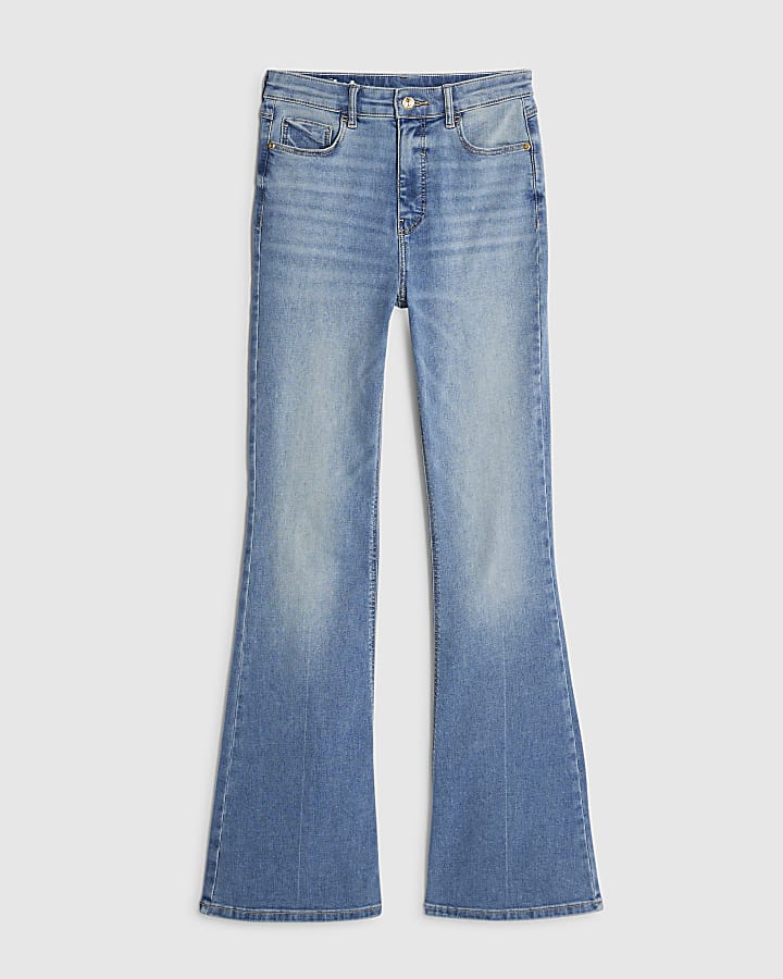 river island Blue High Rise Tummy Hold Sculpt Flared Jeans