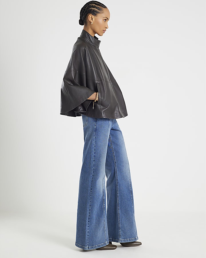 River Island Blue High Rise Wide Leg Snaffle Detail Jeans