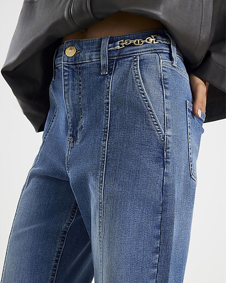 River Island Blue High Rise Wide Leg Snaffle Detail Jeans