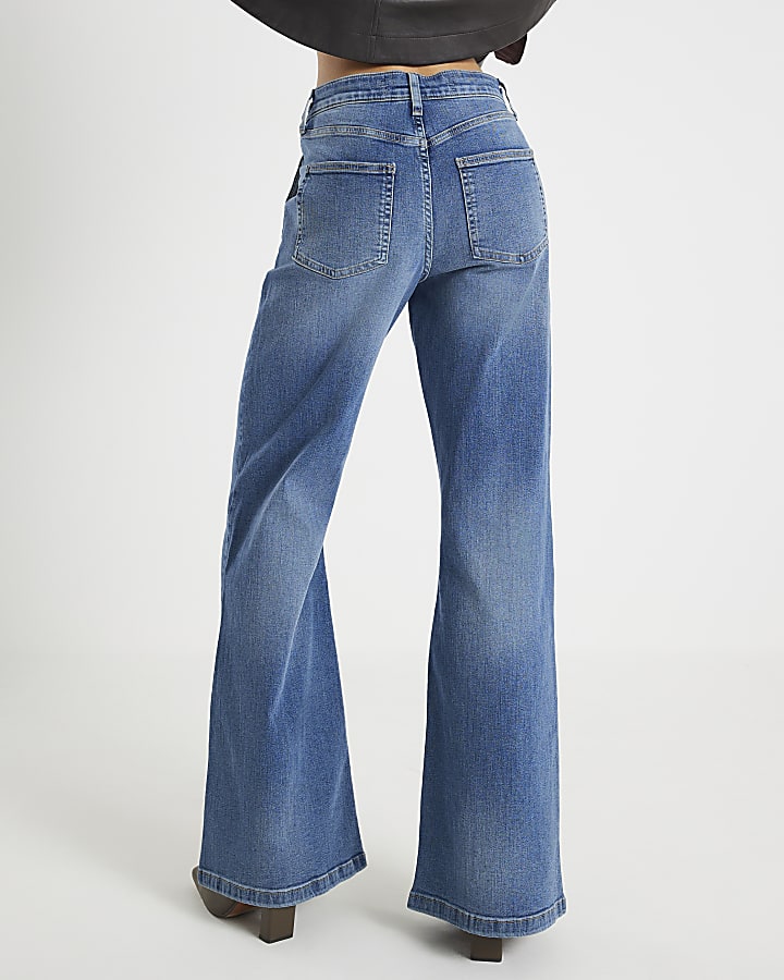 River Island Blue High Rise Wide Leg Snaffle Detail Jeans