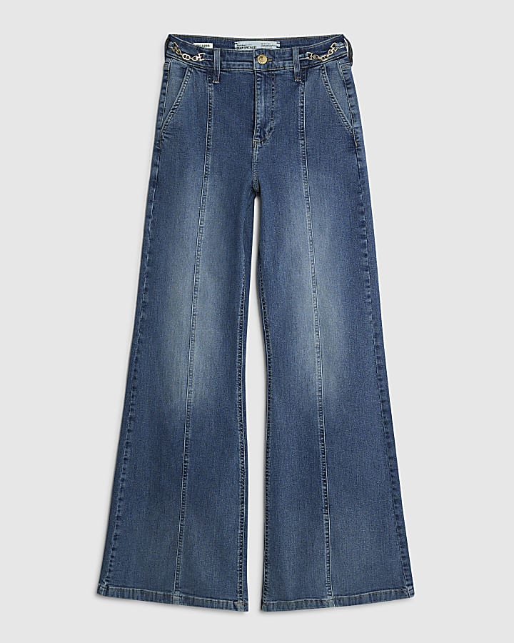 river island Blue High Rise Wide Leg Snaffle Detail Jeans