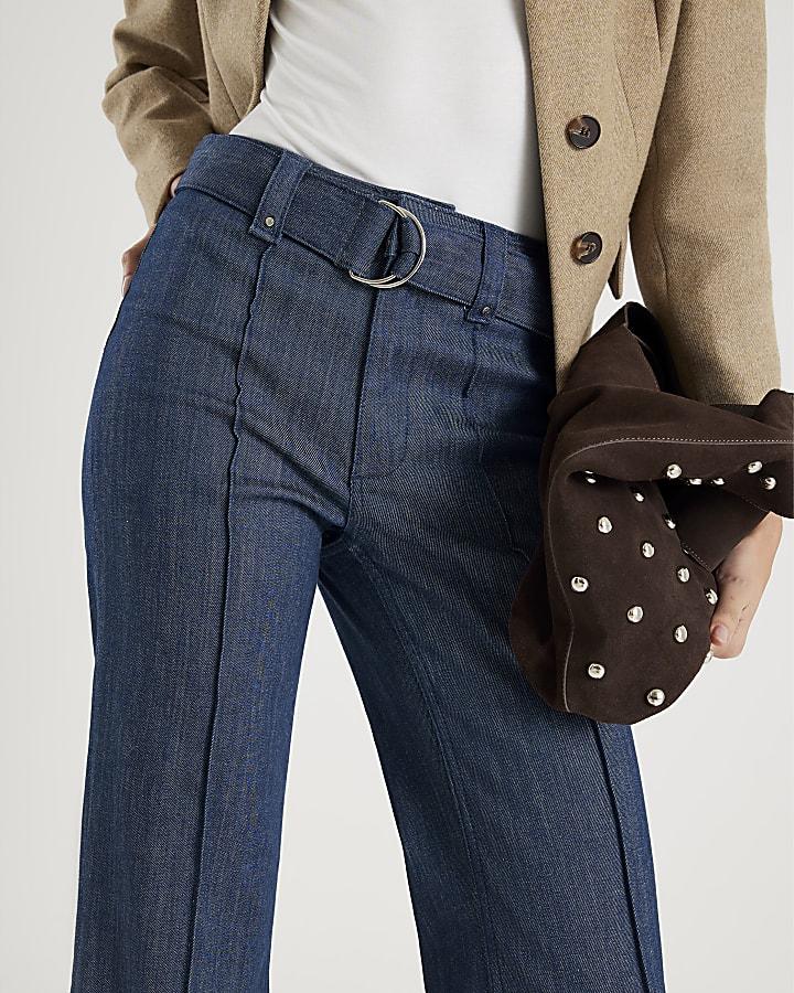 River Island Blue High Waisted Relaxed Flare Seam Jeans