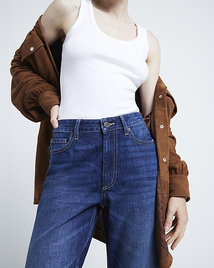 River Island Blue High Waisted Relaxed Straight Fit Jeans