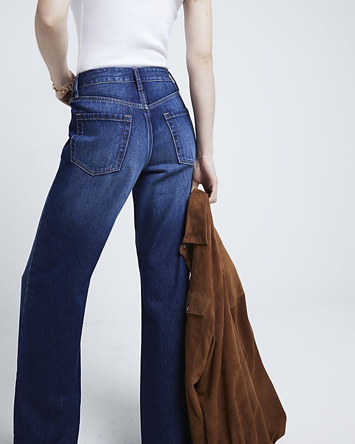 River Island Blue High Waisted Relaxed Straight Fit Jeans