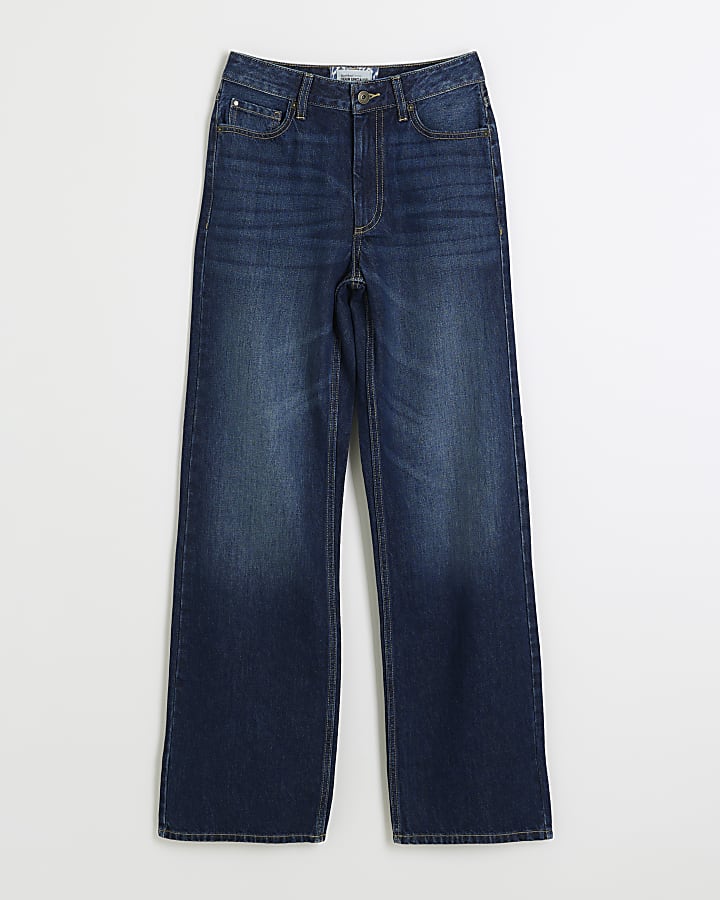 river island Blue high waisted relaxed straight fit jeans