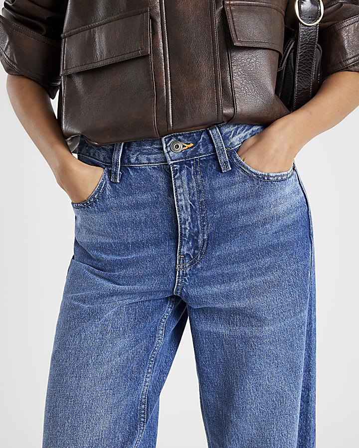 River Island Blue High Waisted Relaxed Straight Leg Jeans