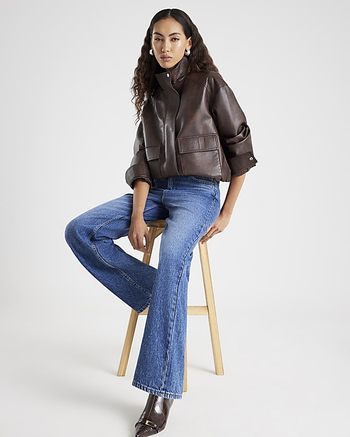 River Island Blue High Waisted Relaxed Straight Leg Jeans