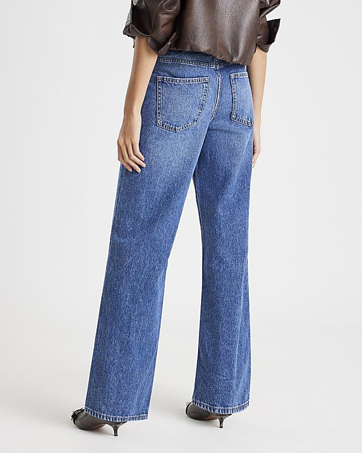 River Island Blue High Waisted Relaxed Straight Leg Jeans