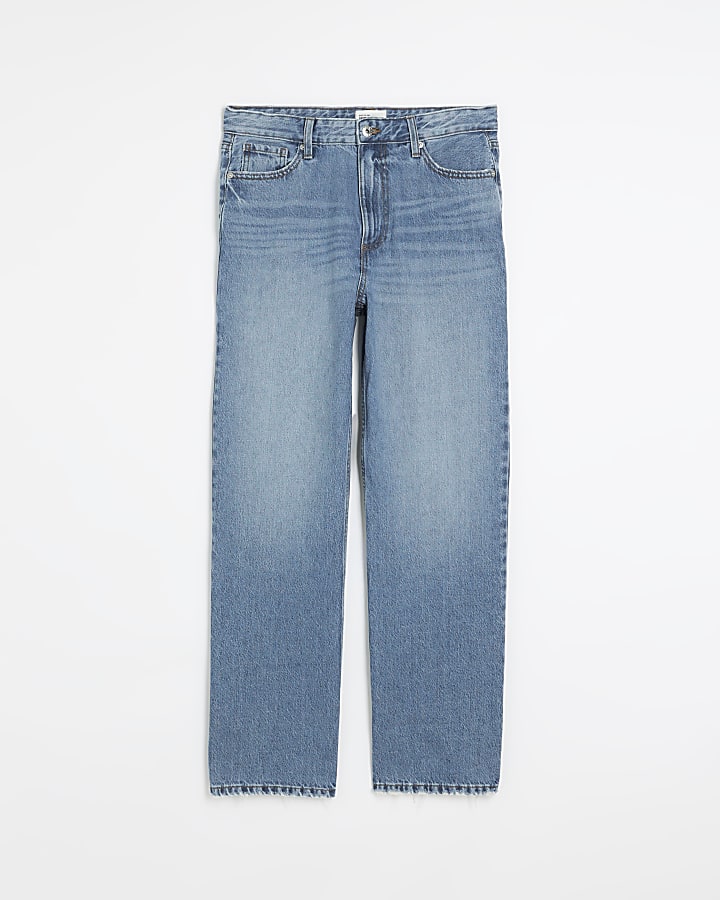river island Blue high waisted relaxed straight leg jeans