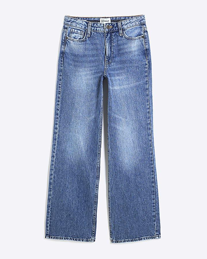 river island Blue High Waisted Relaxed Straight Leg Jeans