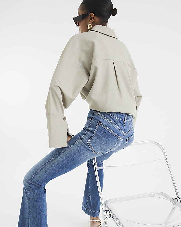 River Island Blue High Waisted Tummy Hold Flared Jeans